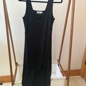 Black Sheath Midi Dress Square Neck Sleeveless